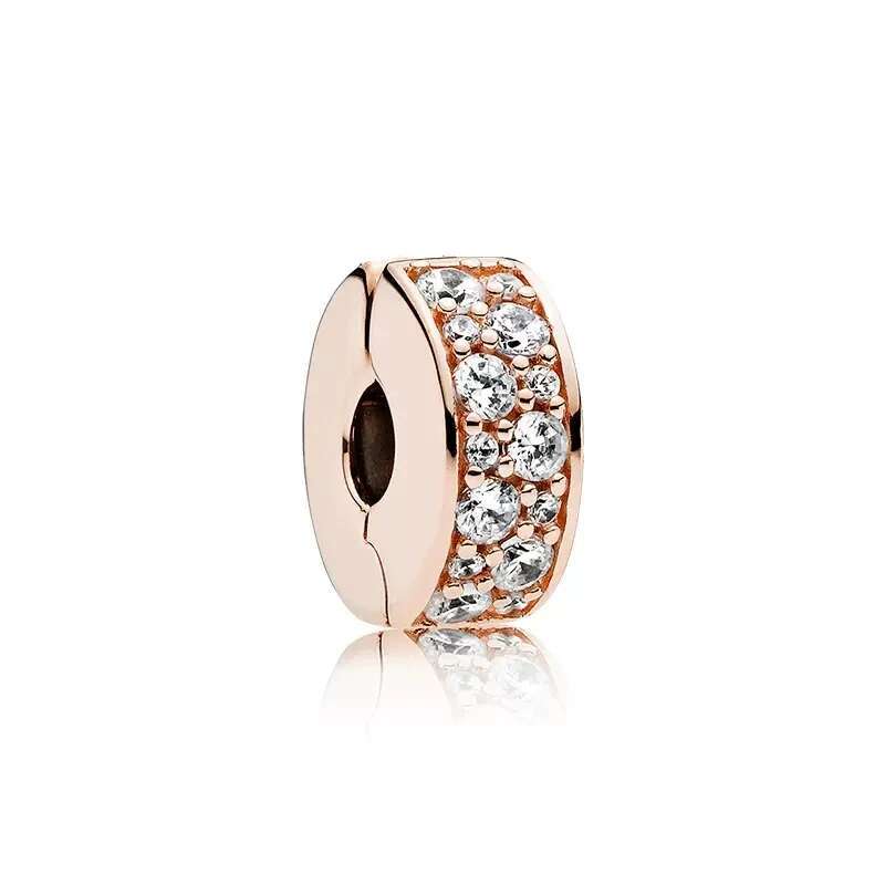 Plated Rose Gold Sparkling Pink Air Balloon & Levelled Heart Charm Bead Fit Original Sier Bracelet DIY Jewelry