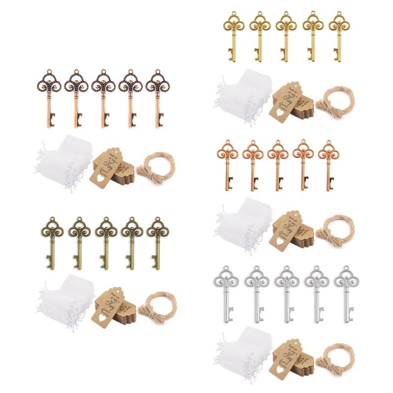 Set da 50 Pezzi Regalo Matrimonio Apribottiglie Chiave Vintage Scatoline Portaconfetti Biglietto di Ringraziamento per gli Ospiti Decorazione Festa di Matrimonio Artigianato Fai da Te