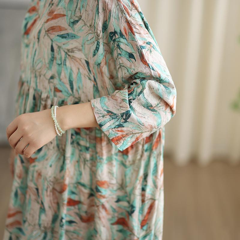 DIMANAF 2025 Damen Übergröße Langes Hutkleid Lockerer O-Ausschnitt Druck Lässig Floral Übergröße Langarm 8108