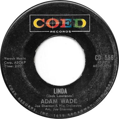 7inch Record ADAM WADE - Linda CO556 Coed 1961 US Rock Used