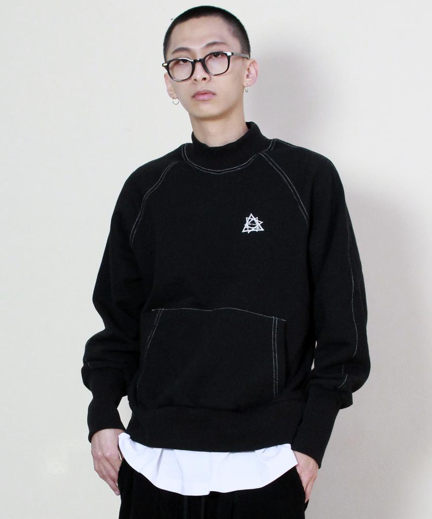 Deumakeu Mock Neck Fleece-Lined Raglan Stitch Sweatshirt Black