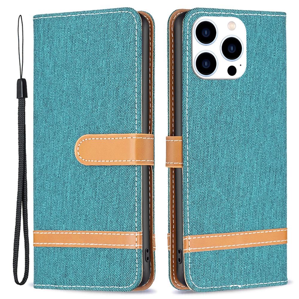 For iPhone 16 Pro Max Case Jeans Cloth Texture Leather Wallet Cover