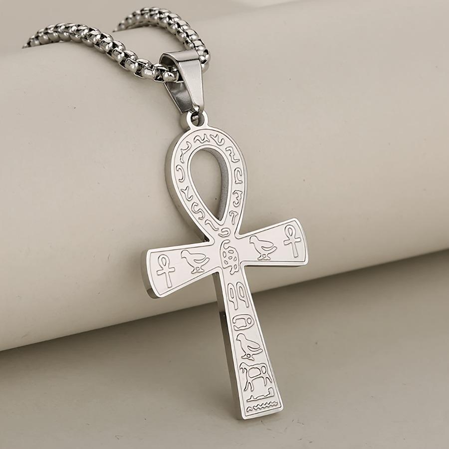 Vintage Waterproof Non-Allergic Stainless Steel Ancient Egyptian Ankh Symbol Pendant Necklace for Men | 18K Gold Plated, Suitable for Daily Wear