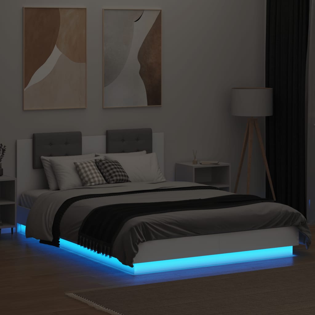 Vidaxl Rama Łóżka Z Wezgłowiem I Led, Biała, 150X200 Cm