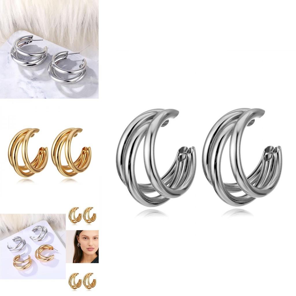 Fashionable Multi-layer Circle Geometric Earrings Trendy Alloy Asymmetrical Jewelry