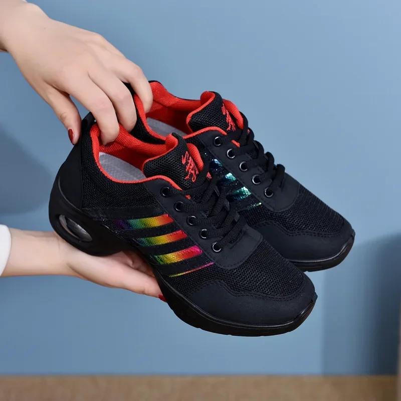 Pantofi de dans pentru femei Pantofi de jazz din plasă, talpă exterioară modernă, pantofi de dans, respirabili, ușoare, pantofi de fitness pentru femei