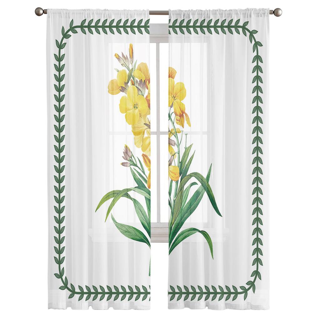 Plants Flowers Leaves Wallflowers Tulle Curtain Voile Transparent Tulle for Bedroom Living Room Kitchen Sheer Window Curtains