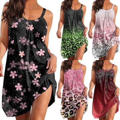 Vestido holgado informal sin mangas con tirantes y estampado de Pascua para mujer