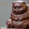 Adorable Ceramic Tea Pet Angry Cat Figurine Design Fine Workmanship Tea Table Desk Tearoom Home Decoration Ornament