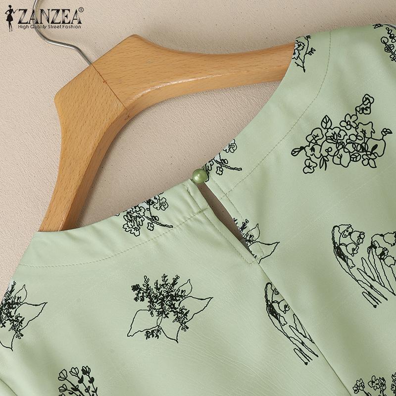ZANZEA Women Casual Round Neck Loose 3/4 Sleeve Print Blouse