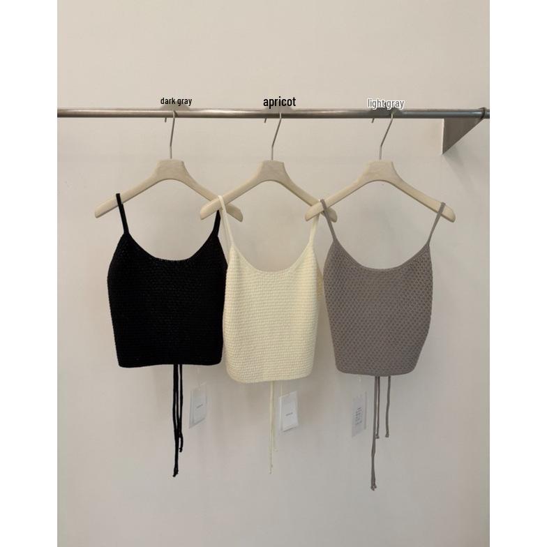 ZHIJIAN - Spring Layered Back Tie U-Neck Vest, Korean Style Slim Fit Knit Top One Size абрикосовый