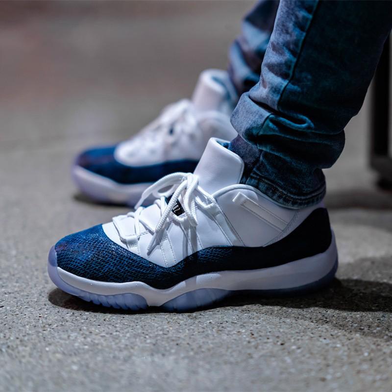 Air Jordan 11 Retro Low Navy Snakeskin 2019 Unisex Sneakers White Black-Navy CD6846-102