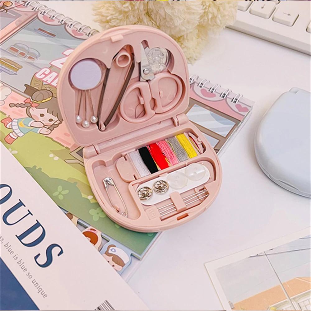 Practical Thimble Needle Threads Box Set Plastic Mini Multi-function Portable Travel Gift Sewing Box Handwork Sewing Accessories