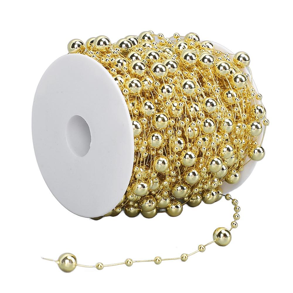 Party & Holiday DIY Decorations Gold Pearl Beads Chain 8+3mm Faux Pearl Pearl Strand Trim Silver Beaded Garland Christmas Tree