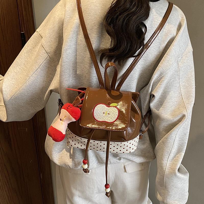 Cartoon Apple Flip Women's Backpack Fashion Niche Design Sweet Polka Dot Cute Mini Backpack