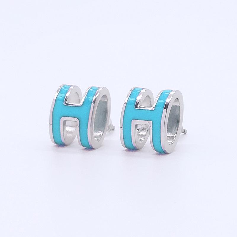H Letter 3D Colorful Epoxy Enamel Stud Earrings - Small Titanium Steel Commuter Jewelry
