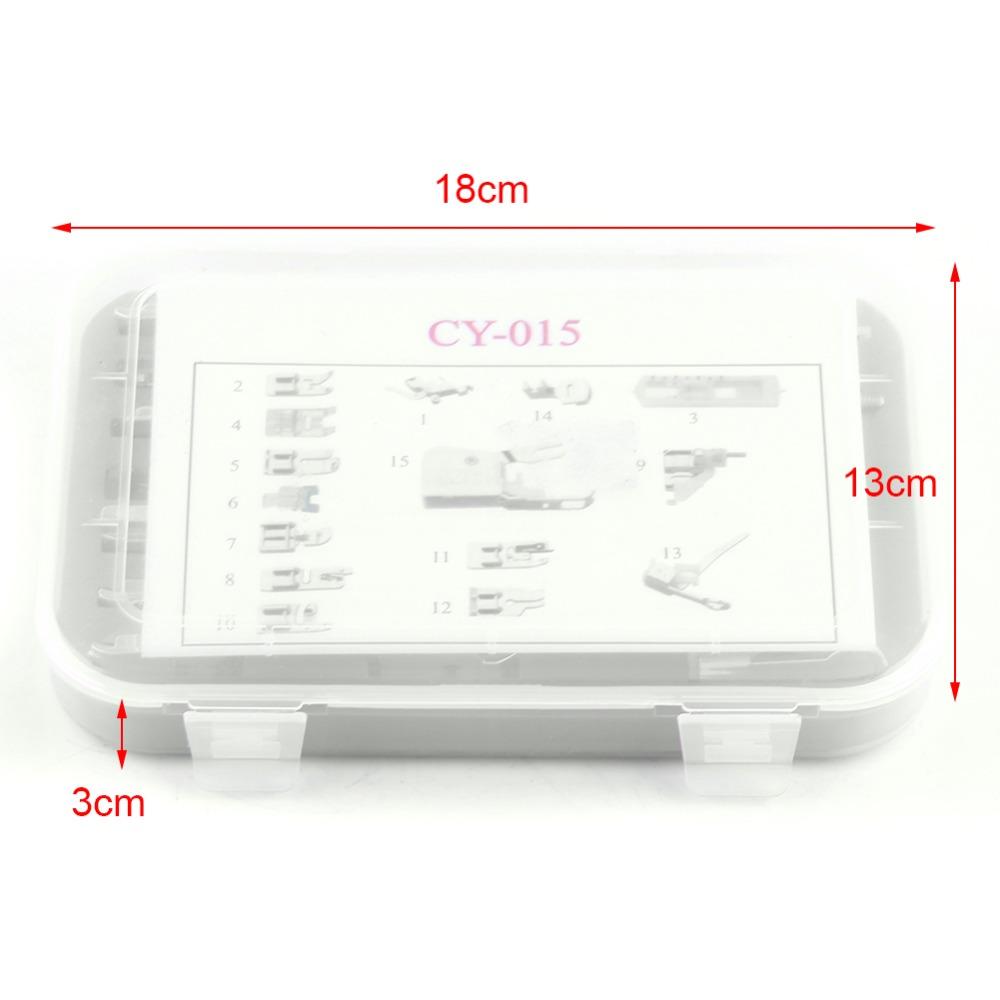 15pcs Professional Presser Foot Kit Alloy Universal Sewing Machine Presser Foot Plastic Case Multiple Functions