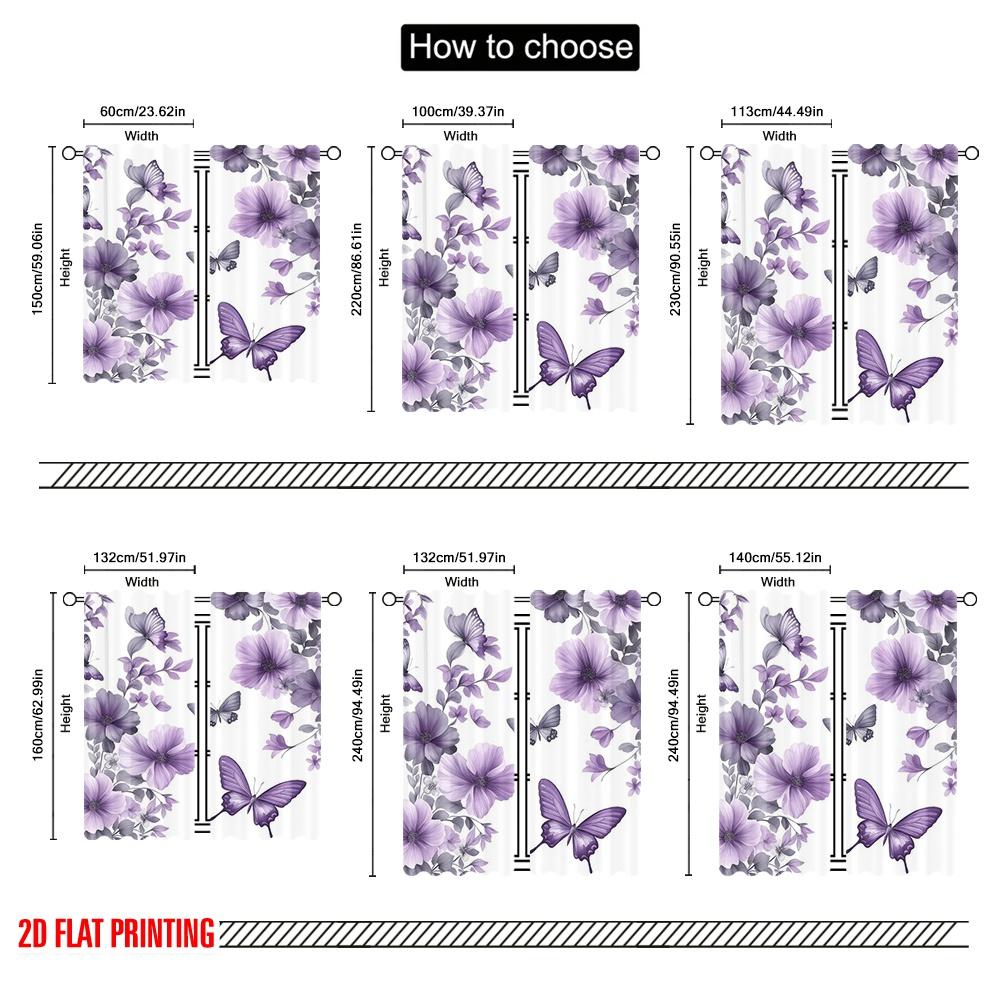 2pcs,2D plane printing Creative Curtains Lavender Flight Polyester Woven (without rod) Room Decor Ldeal for Bedroom, Living