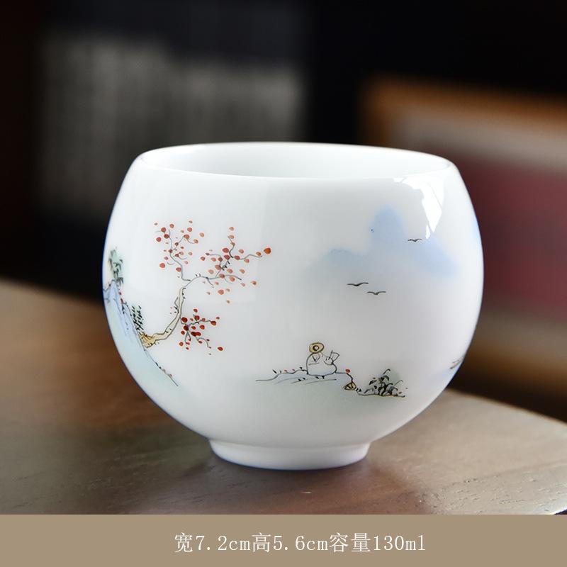 Ice Type Ceramic , Sheep Fat Jade Porcelain Hand-painted Master Single Cup, Large Size Tasting Tea Bowl, Household Kung F
