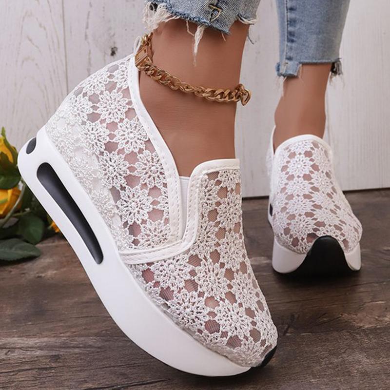 Fashion Concise Flower Hollow Sneakers Women 2025 Breathable Mesh Platform Sports Shoes for Woman Wear Resistant Walking Shoes Mujer