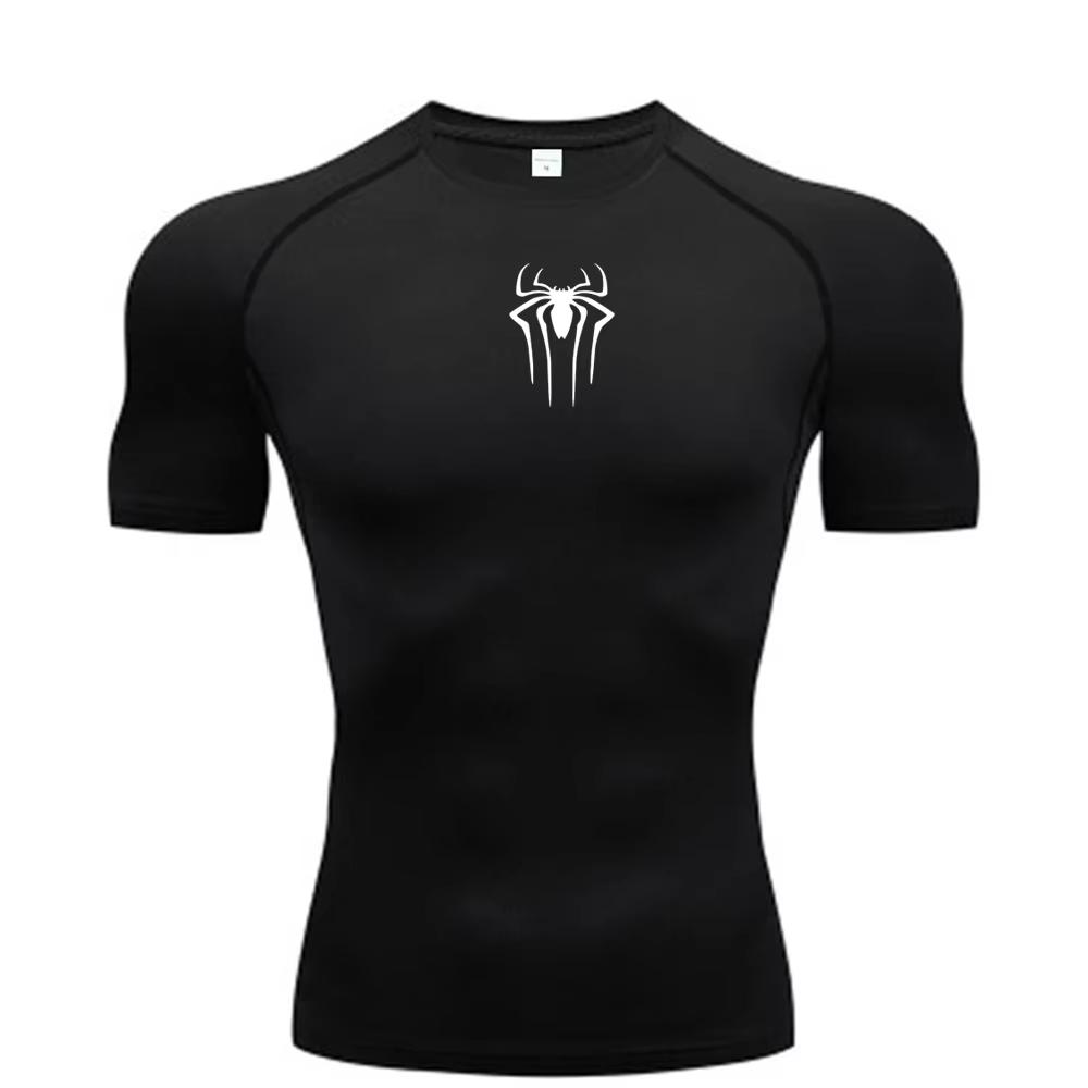 New Compression Shirt Men Fitness Gym  Sport Running spider print T-Shirt Quick Dry Short Sleeve T-Shirt For Men