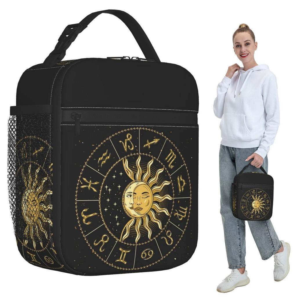 Horoscope Wheel With Zodiac Signs Insulated Lunch Bag for Kids School Cooler Thermal Food Box Tote Lunch Boxes Container