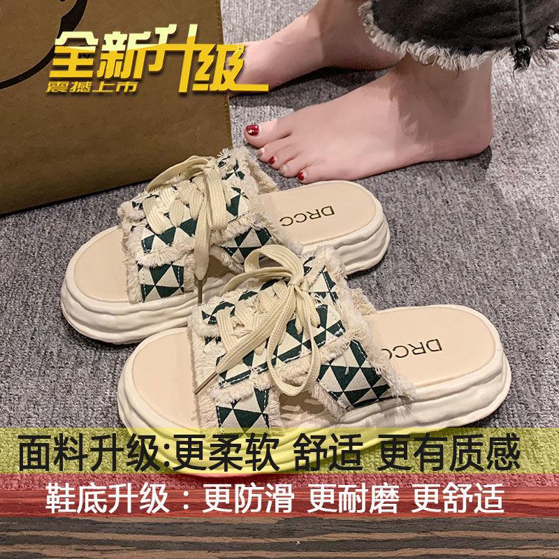 

Одно слово парусиновые тапочки женская летняя верхняя одежда 2025 новые универсальные с толстой подошвой супер огнестойкие модные сандалии без подошвы женские 40