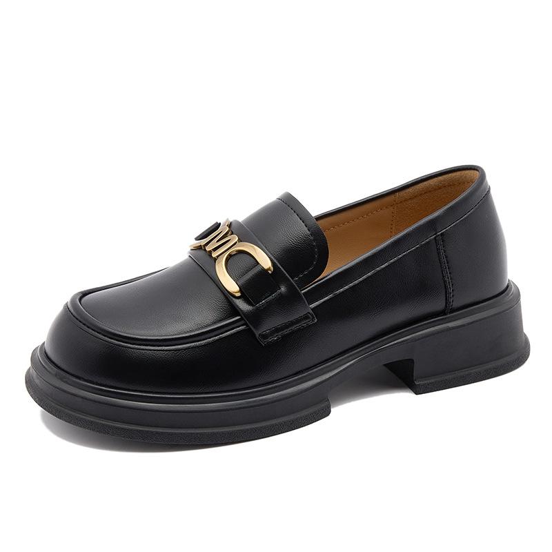 

Leather loafers women s platform 2025 autumn new horse buckle versatile one-pedal small leather shoes round head JK single shoes 35
