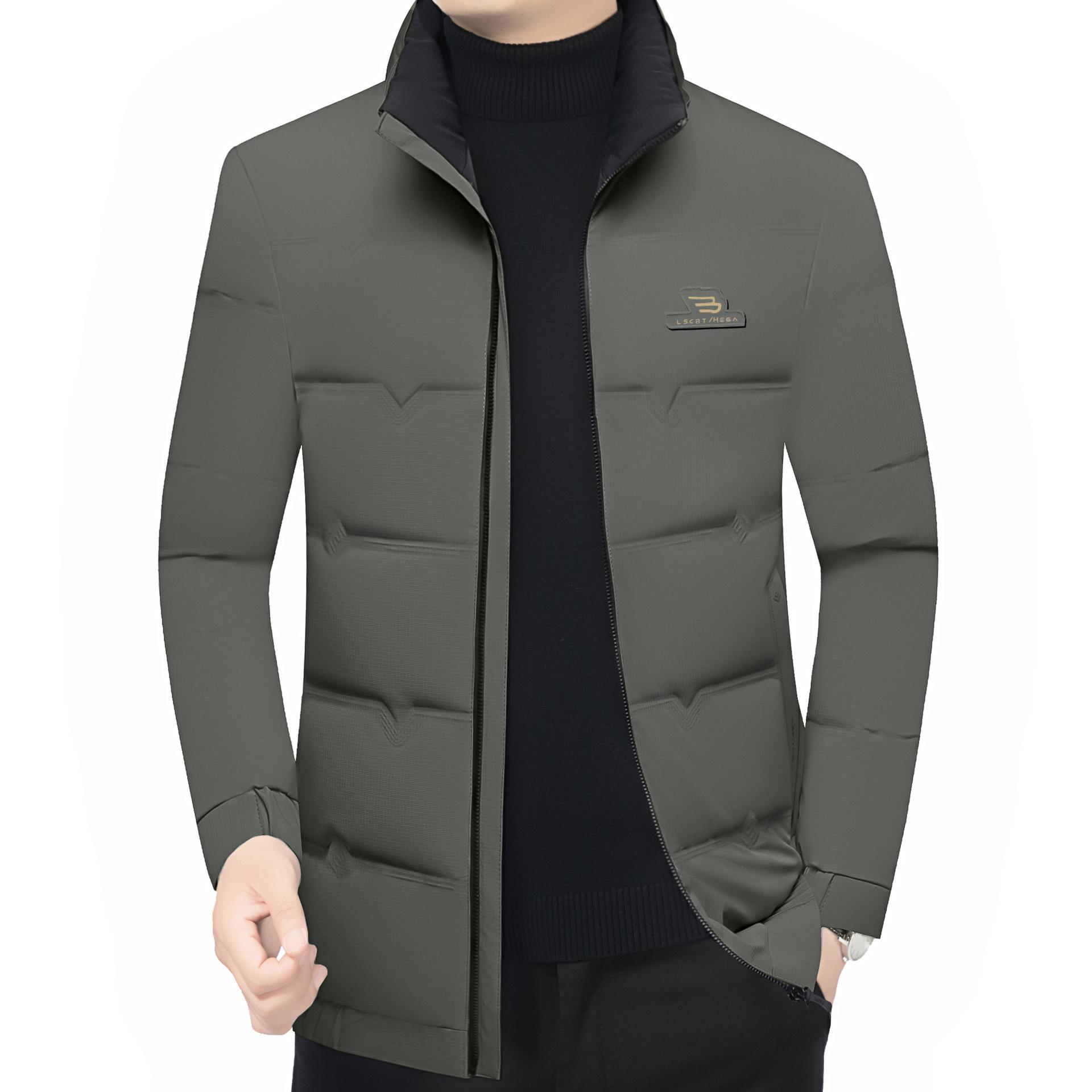

Men s Stylish Winter 2025 Stand Collar White Duck Down Jacket - Thick, Warm, and Casual. M (suitable for 100-120 jin) сірий колір/зелений