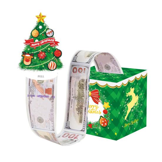 Christmas Money Box Pull-out Cash Gift Box DIY Holiday Money Gift Box with Transparent Bags Christmas Money Holder Pull Box for Kids Adults
