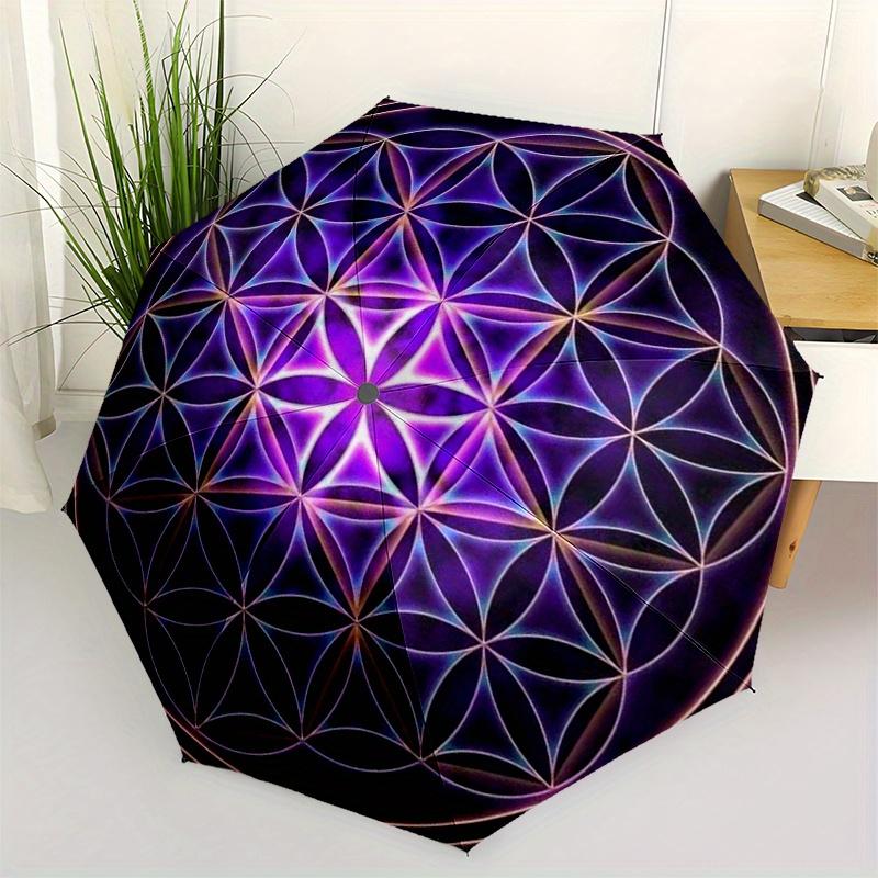 Vibrant Purple Flower of Life Umbrella, Portable 3-Fold Umbrella for Men & Women,Christmas Gift ES65