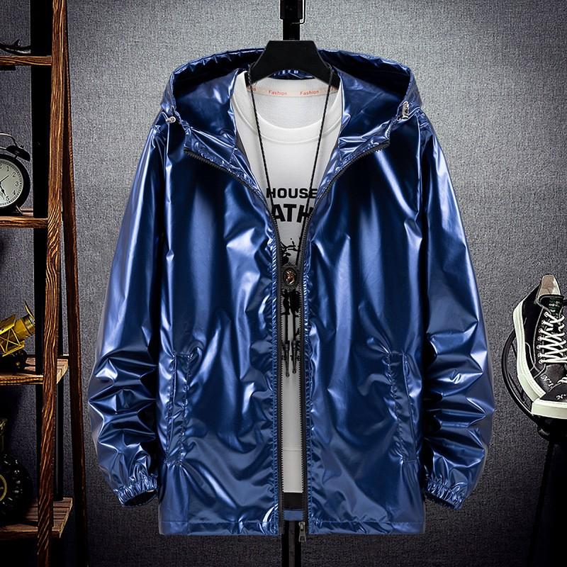 Herren Frühling und Herbst Übergröße glänzende Freizeitjacke Jugend Kapuzenoberteile