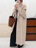 Coffee-Colored Cable Knit Cardigan with Large Lapel - Women's Mid-Length, Loose Fit for Autumn/Winter