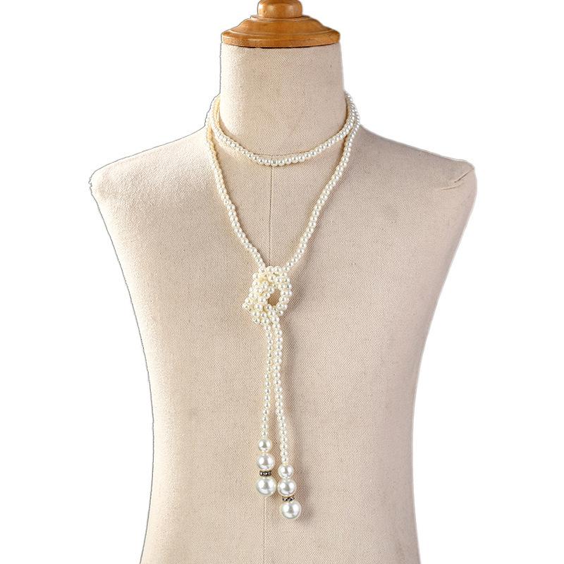 Long Pearl Necklace Multi-layer Knotted Tassel Gourd Sweater Chain 920s Vintage Clothing Accessories Necklace Women
