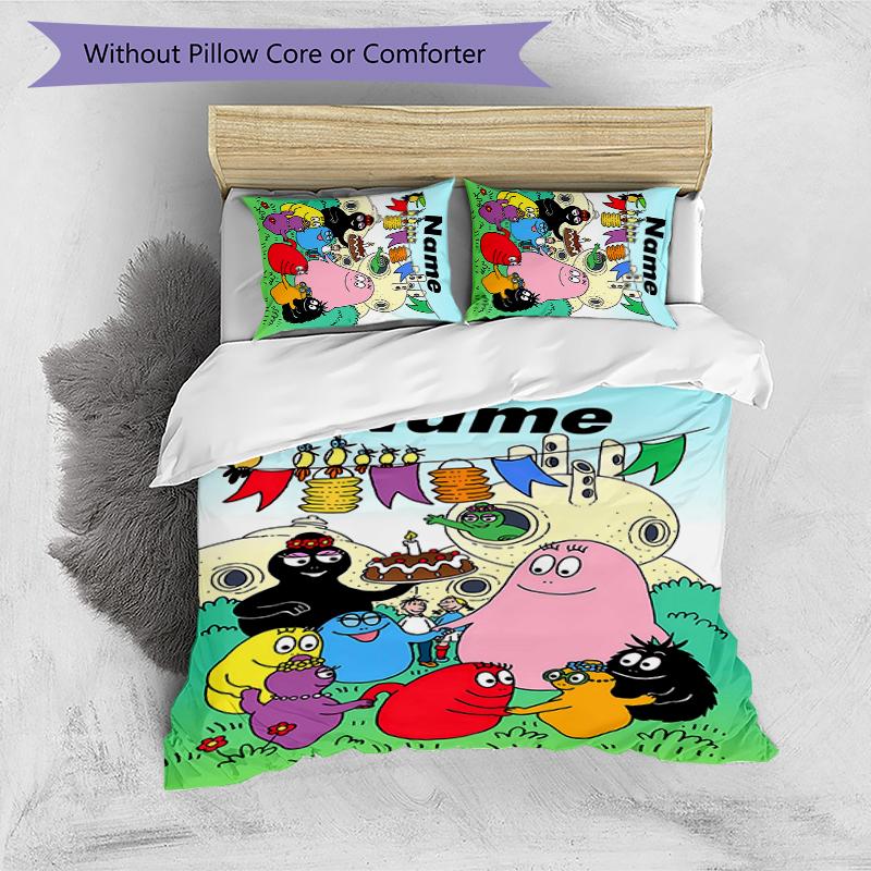 3pcs Custom Name Barbapapa Bedding Set Duvet Cover Closure Includes 1 Duvet Cover & 2 Pillowcases for All Seasons Bedroom Decor