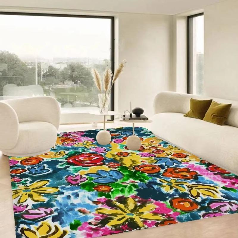 Vibrant Multicolor Floral Area Mat - Non-Slip Polyester Mat, Large Size Home Decor Rugs for Living Room, Durable Floor Covering