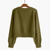 Women's Solid Color V-neck  Breasted Short Loose Cardigan Sweater Jacket