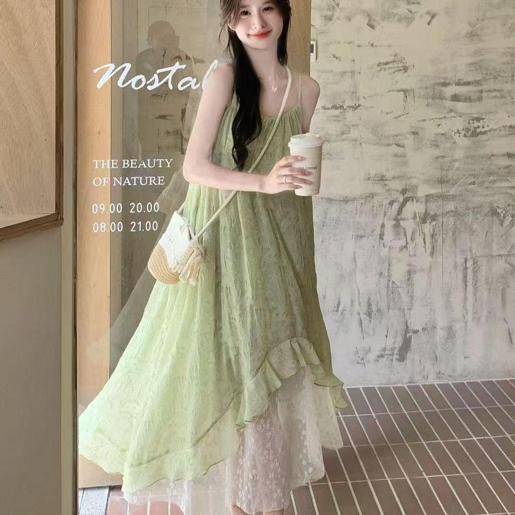 Plus Size 2026 French Style Irregular Spaghetti Strap Summer Dress