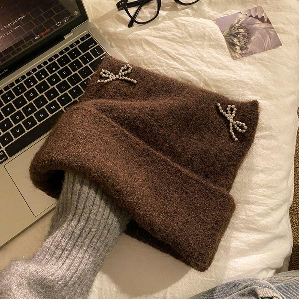 Sweet Cool Knitted Pullover Hat Bow Winter Wool Hat Keep Warm Cat Ears Beanie Hat  Girls