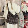 Woolen Plaid Messenger Bag Women's Leisure Commuter Portable Tote Bag Student Class Versatile Shoulder Bag