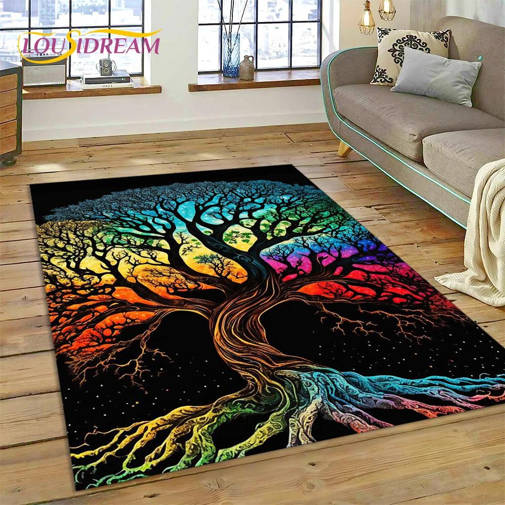 3D Hayat Ağacı Doğa Viking Yggdrasil İskandinav Halı Oturma Odası Yatak Odası Dekoru,Kaymaz Dekorasyon Kanepe Kapı Paspası Hediyesi