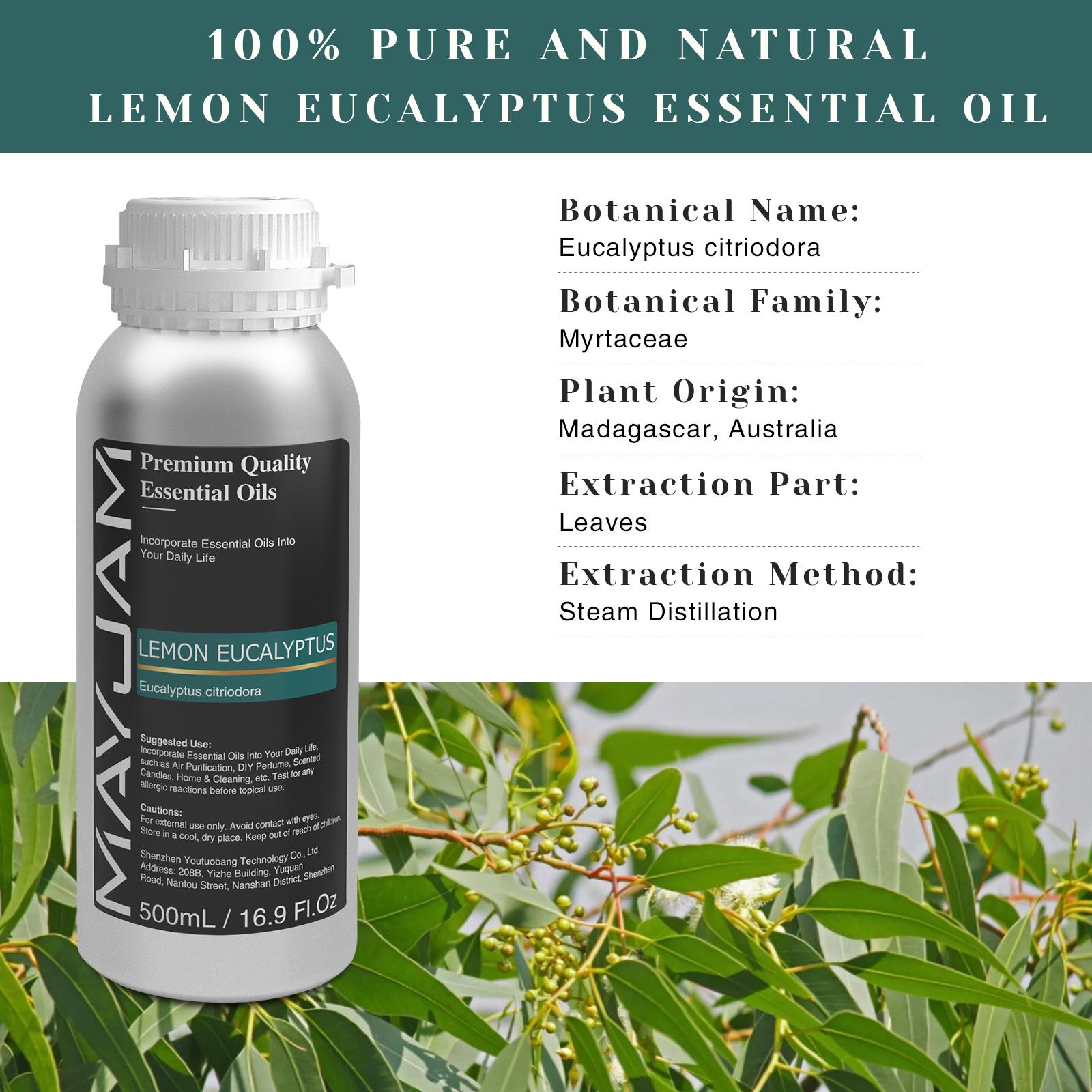 

MAYJAM 500 мл/16,9 жидких унций Чистые натуральные эфирные масла Идеально подходят для ароматерапии, диффузора, ухода за кожей, массажа, дома и уборки, ароматических свечей Lemon Eucalyptus