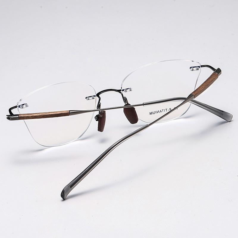 Frameless Sandalwood Glasses: Pure Titanium Butterfly Frames with Myopia-Ready Flat Lenses