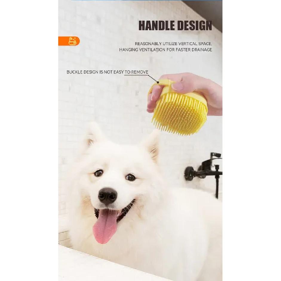 Dog Bathing Brush Pet Massage Brush Shampoo Dispenser Soft Silicone Brush Rubber Bristle for Dogs and Cats Shower Grooming Tool