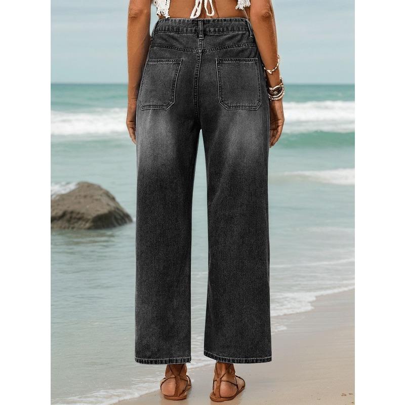 Fashion New Women's Jeans, Button-up Elastic Loose Denim Nine-point Pants
