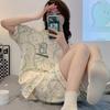 2026 Cute Summer Pajama Set for Women & Teen Girls: Short Sleeve Top and Shorts