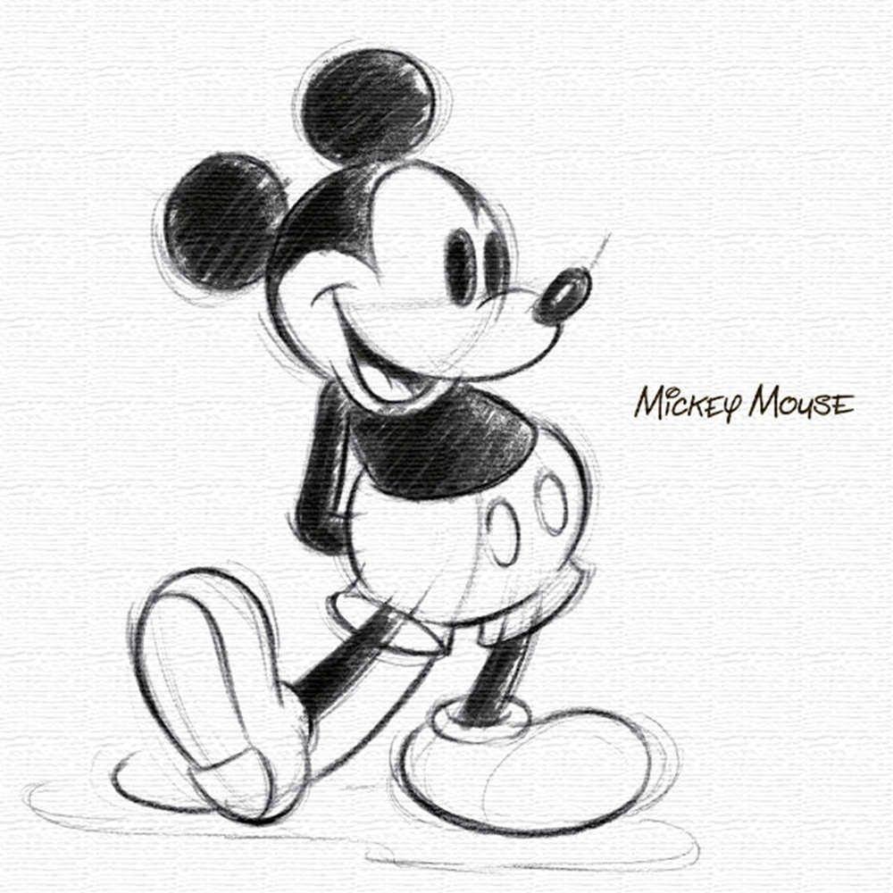 Disney Mickey Mouse Art 30cm X Made In Stylish Interior Living Room Fabric Panel, 30cm, Japan, Poster, Decor, Decor, Sketch, Illustration, Monochrome,
