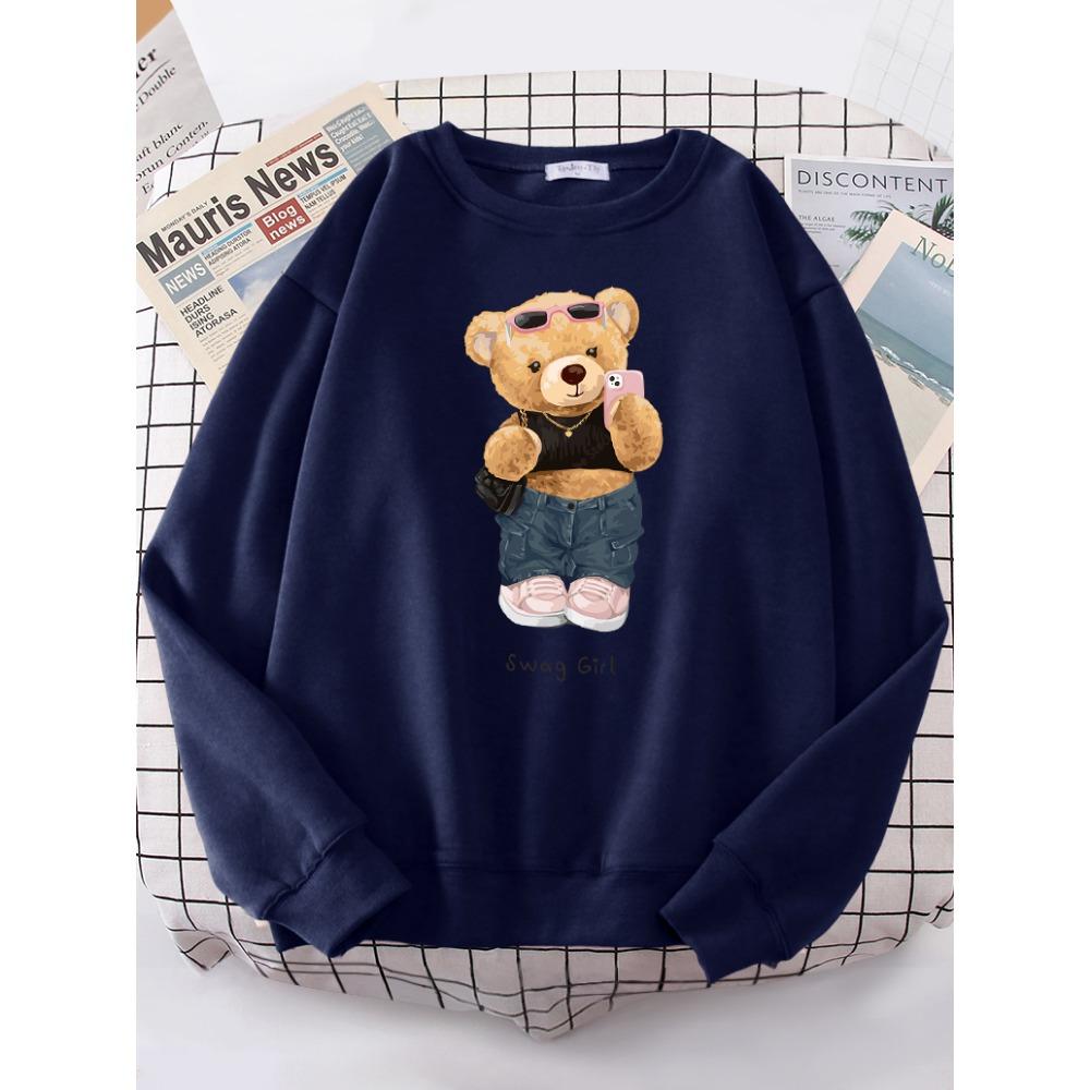 Street Teddy Bear Selfie Swag Women Funny Sweatshirt Female Hipster Hoody Crewneck Hoodies Fashion Oversize Pullover Tops