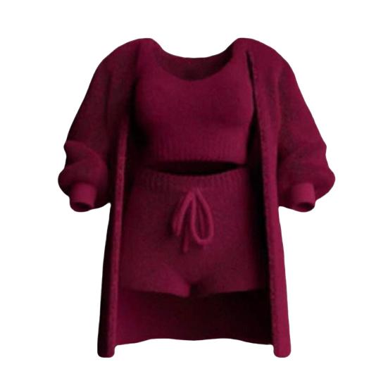 4 Pcs/Set Women Vest Shorts Coat Pants Set Long Sleeve Thick Coat Round Neck Sleeveless