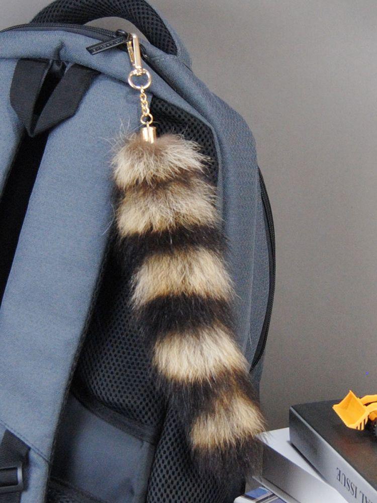 Fox Racoon Fur Tail Keychain Exaggerated Berserk Cute Chain Bags Charm Animal Couple Handbag Gift Pendant Key lanya Accessories